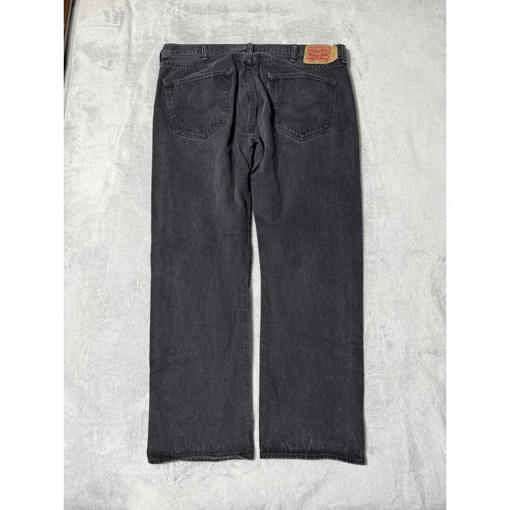Levis 501 Jeans Mens 40x30 Black Straight Button Fly Mid Rise Dark Wash Denim